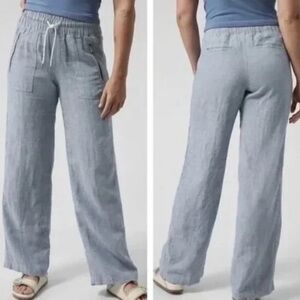 Athleta Cabo Linen Wide Leg Pant 6 Tall Chambray Blue Drawstring Minimalist